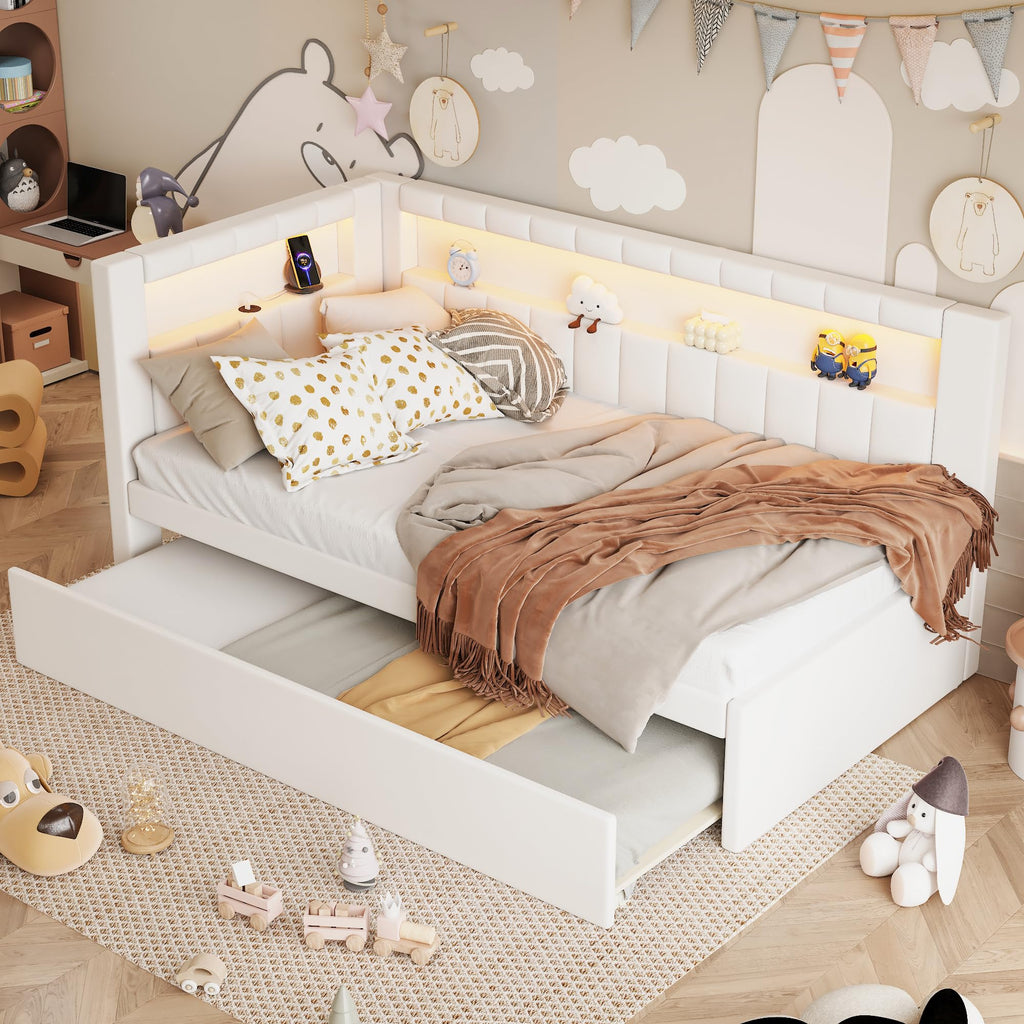 White Twin Size Upholstered Daybed with Trundle A430065