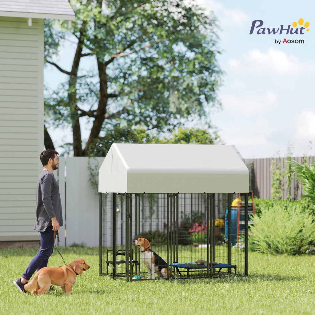 Outdoor Dog Kennel with Roof, 6' x 4' x 6' Heavy Duty Welded Wire Dog Playpen Enclosure X89614