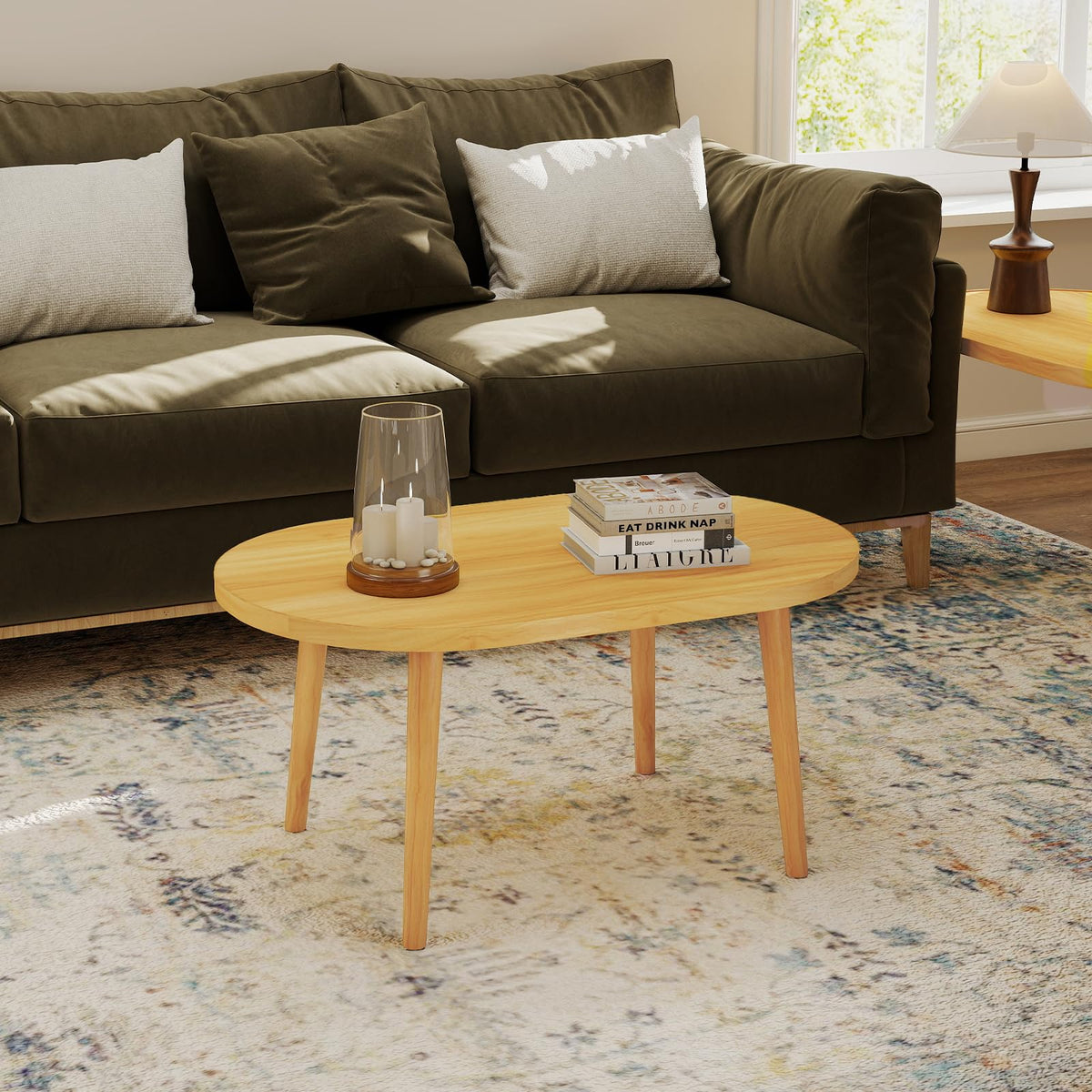 Oval Coffee Table Natural 19.7"D x 31.5"W x 16"H W981
