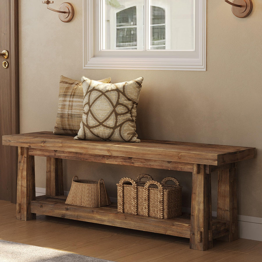 55" Wood Entryway Bench with Shoe Storage E659703