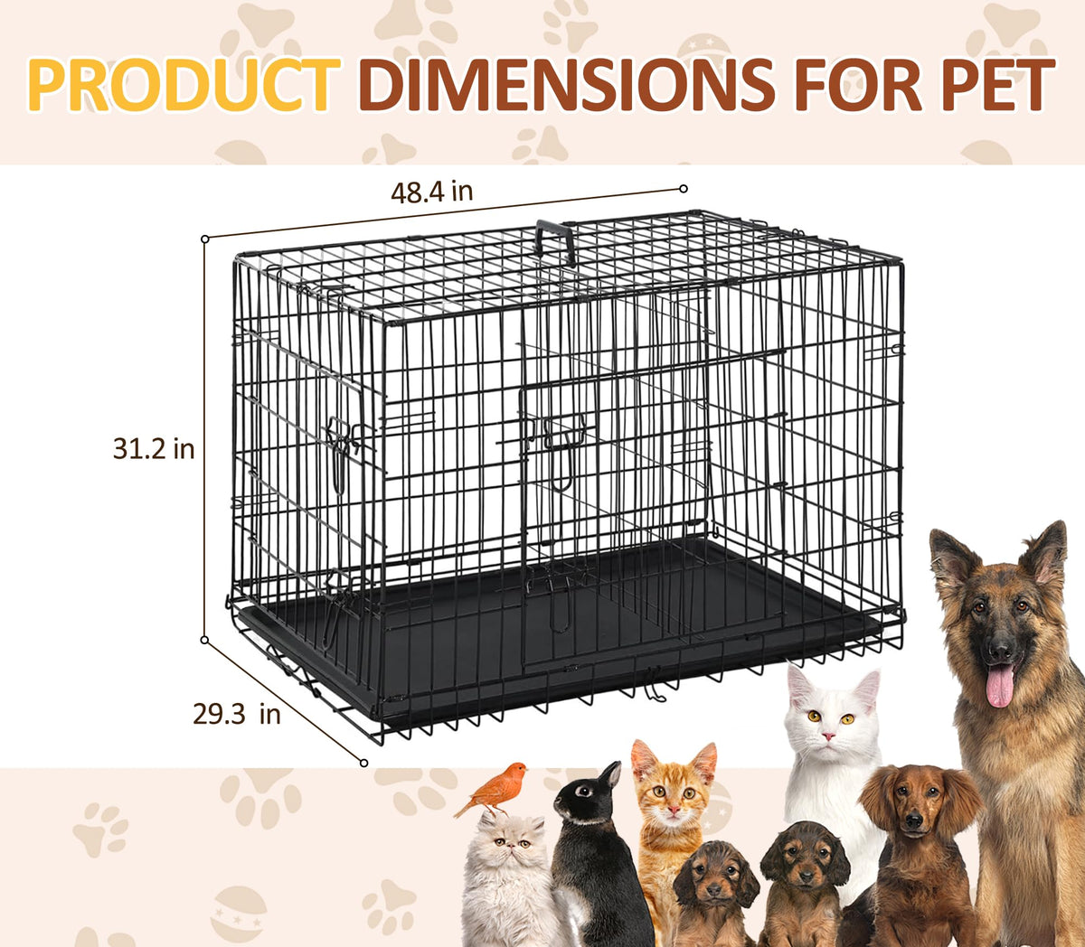 48 inch Folding Metal Wire Dog Crate with Double Door Z609