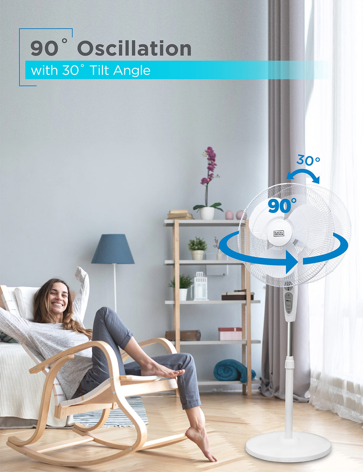 18-Inch Stand Fan with Remote and 3-Speed Settings, White S282