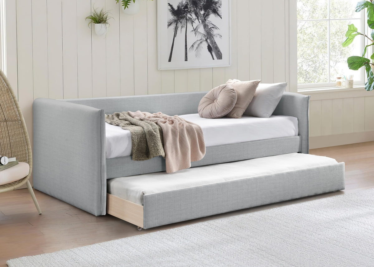 Light Grey Linen Textured Twin Daybed with Trundle W625365