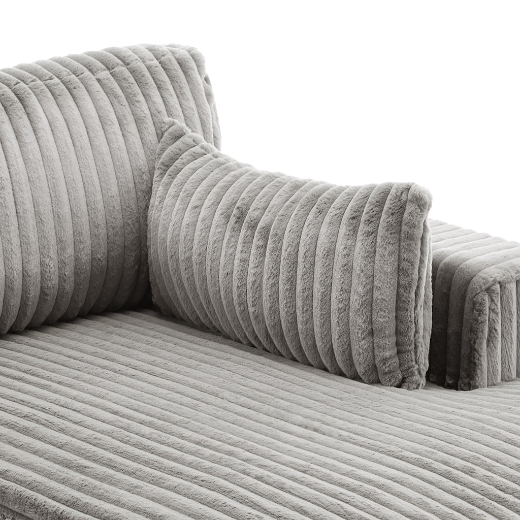 Oversized Faux Fur Upholstered Chaise Lounge Chair with Left Armrest P8236