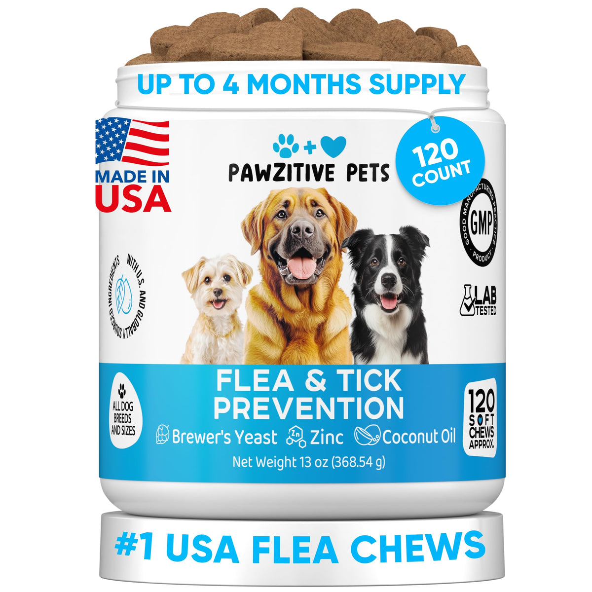 Chewable Flea and Tick Prevention for Dogs 120 Soft Chews Q464286