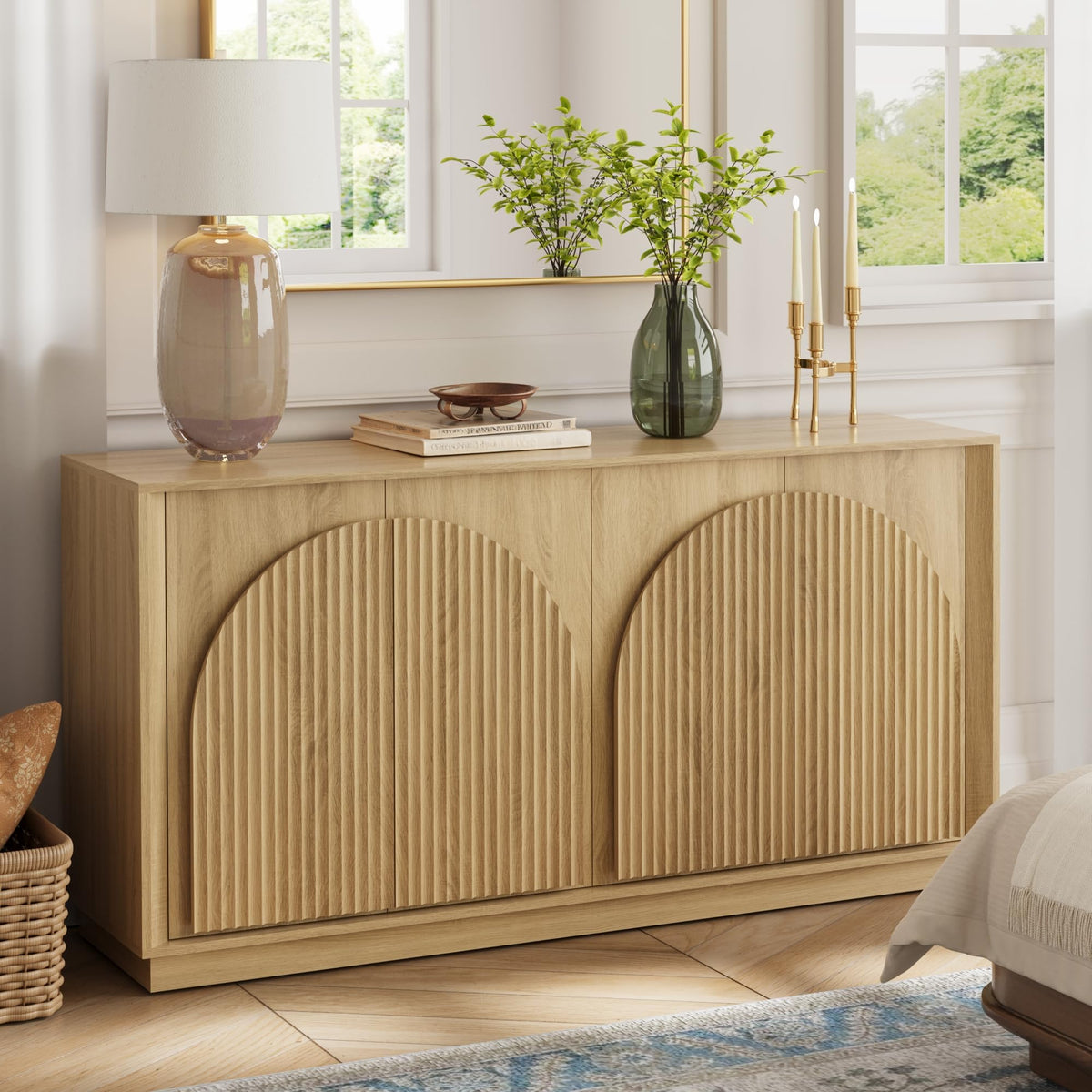 65" Oak Sideboard Buffet Cabinet with Storage T512338