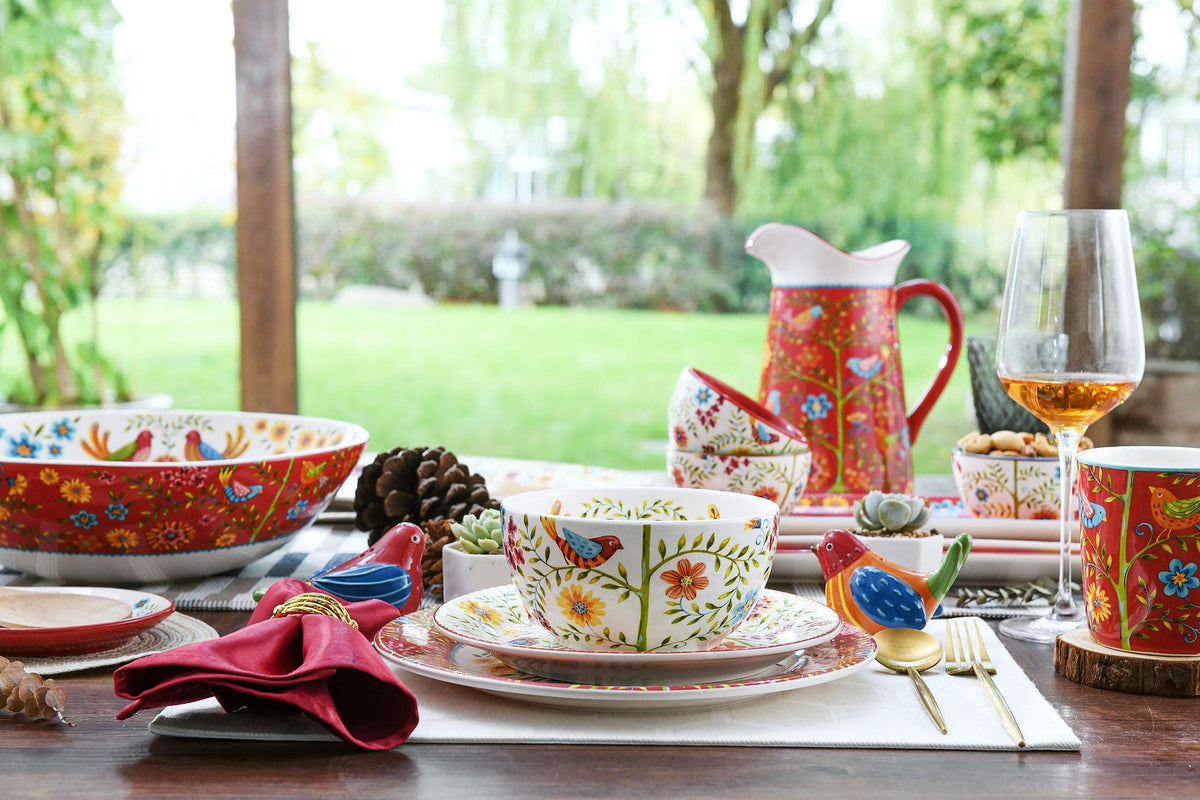 Red Ceramic 16 pcs Dinnerware Set, Service for 4 U3389
