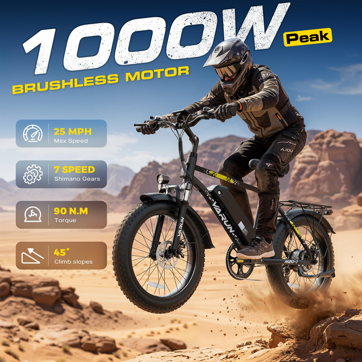 1000W Peak Motor 60+ Miles Fat Tire 20" Electric Bike S477