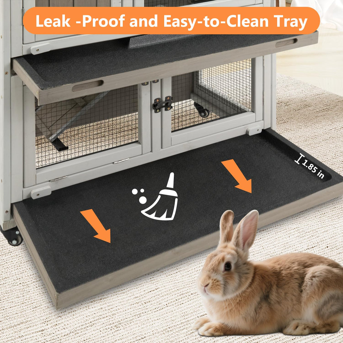 2-Story Wooden Rabbit Hutch with 4 Lockable Wheels O3610