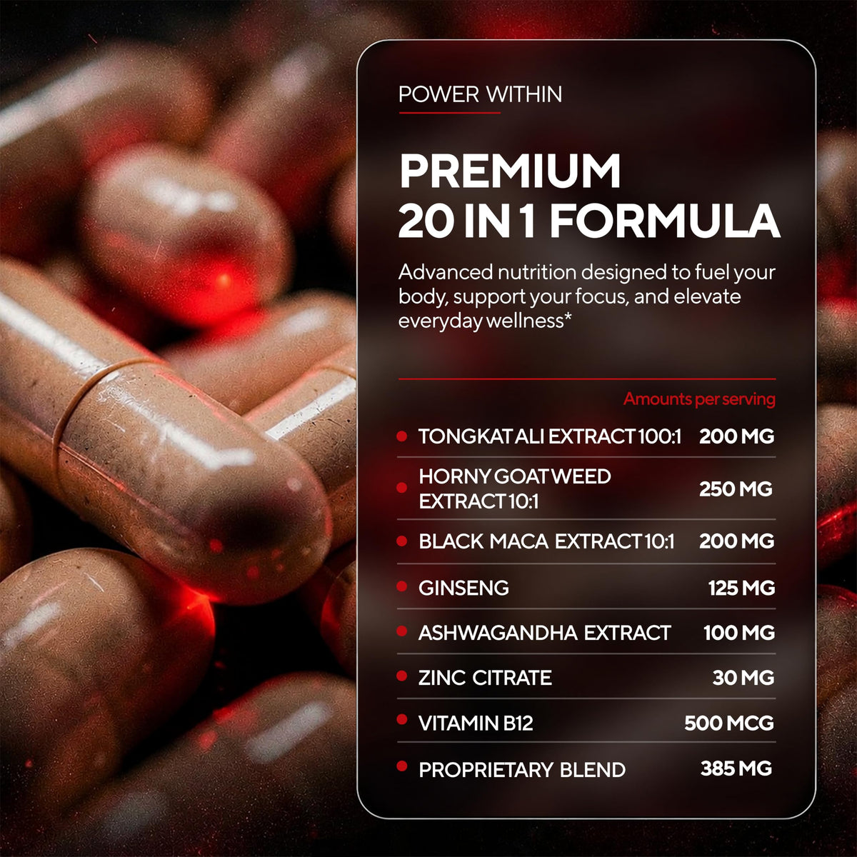 90 Vegan Caps Men Supplements with Tongkat Ali, Black Maca Root, Zinc, Vitamin B12 Q437314