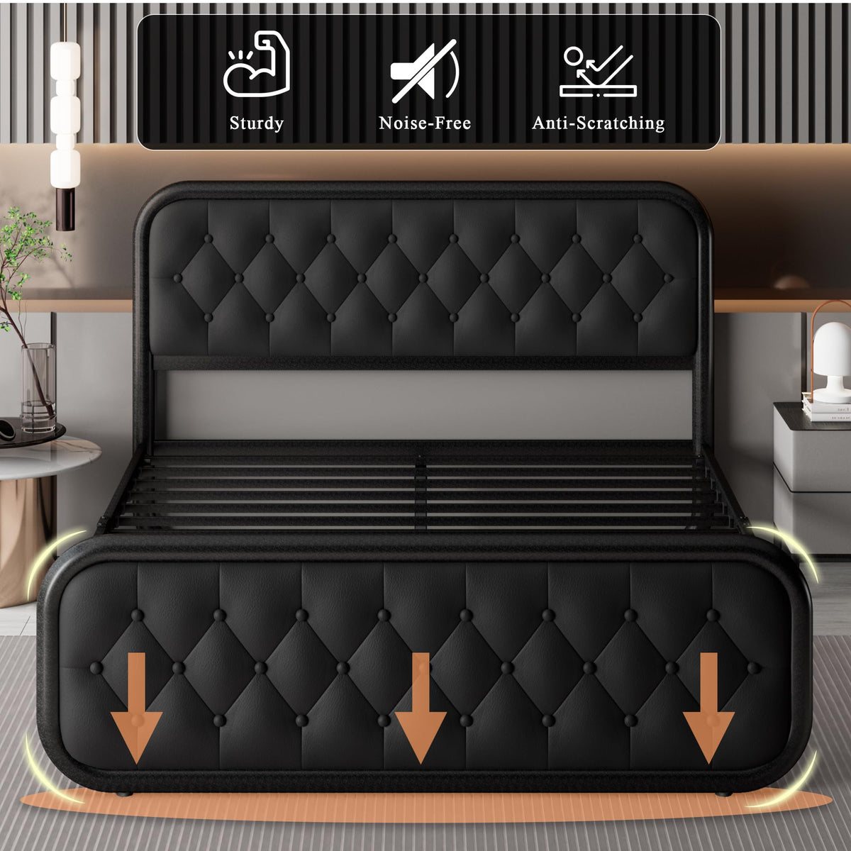 Full Size Upholstered Platform Bed Frame with Faux Leather Headboard I991
