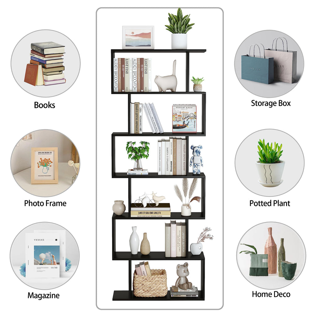 6-Tier Geometric S Shaped Wood Bookshelf E8507
