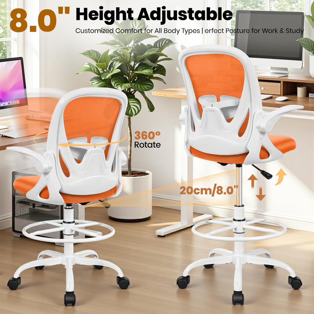 Tall Ergonomic Drafting Chair with Flip-up Armrests and Footrest Ring X98580