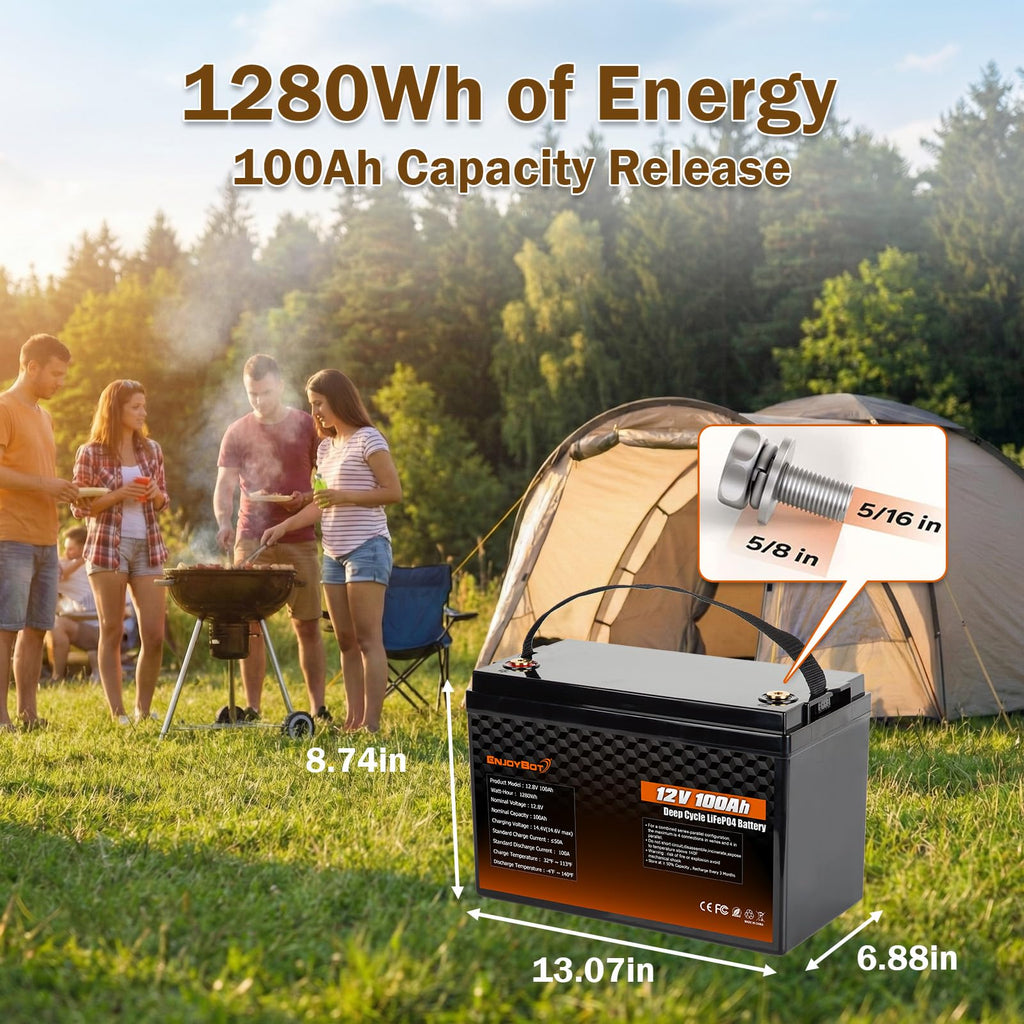 12V 100Ah LiFePO4 Lithium Battery, 100A BMS Deep Cycle Battery with Low Temp Cut Off, 2 Pack U100523