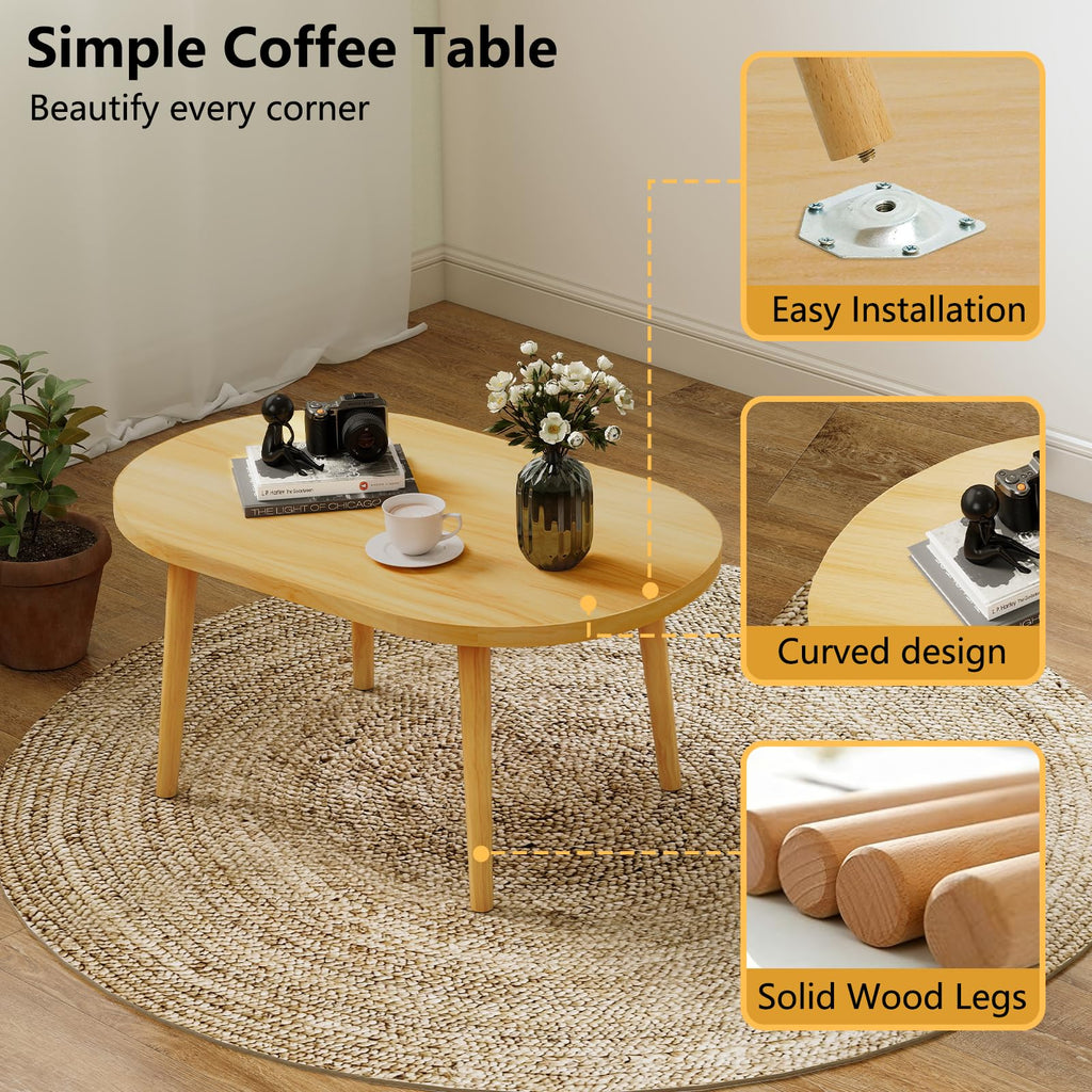 Oval Coffee Table Natural 19.7"D x 31.5"W x 16"H W981