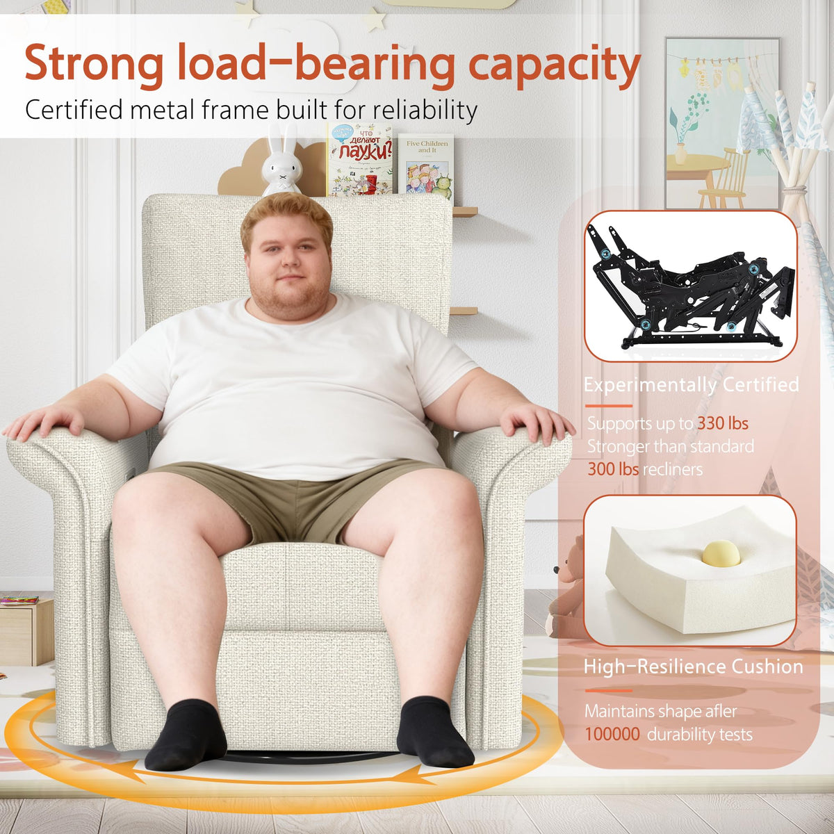 Fabric Light Gray Swivel Rocker Recliner Chair V999