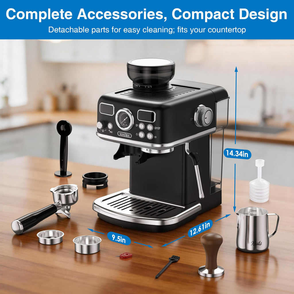 Espresso Machine with Grinder, PID & Programmable Settings, Black I3789