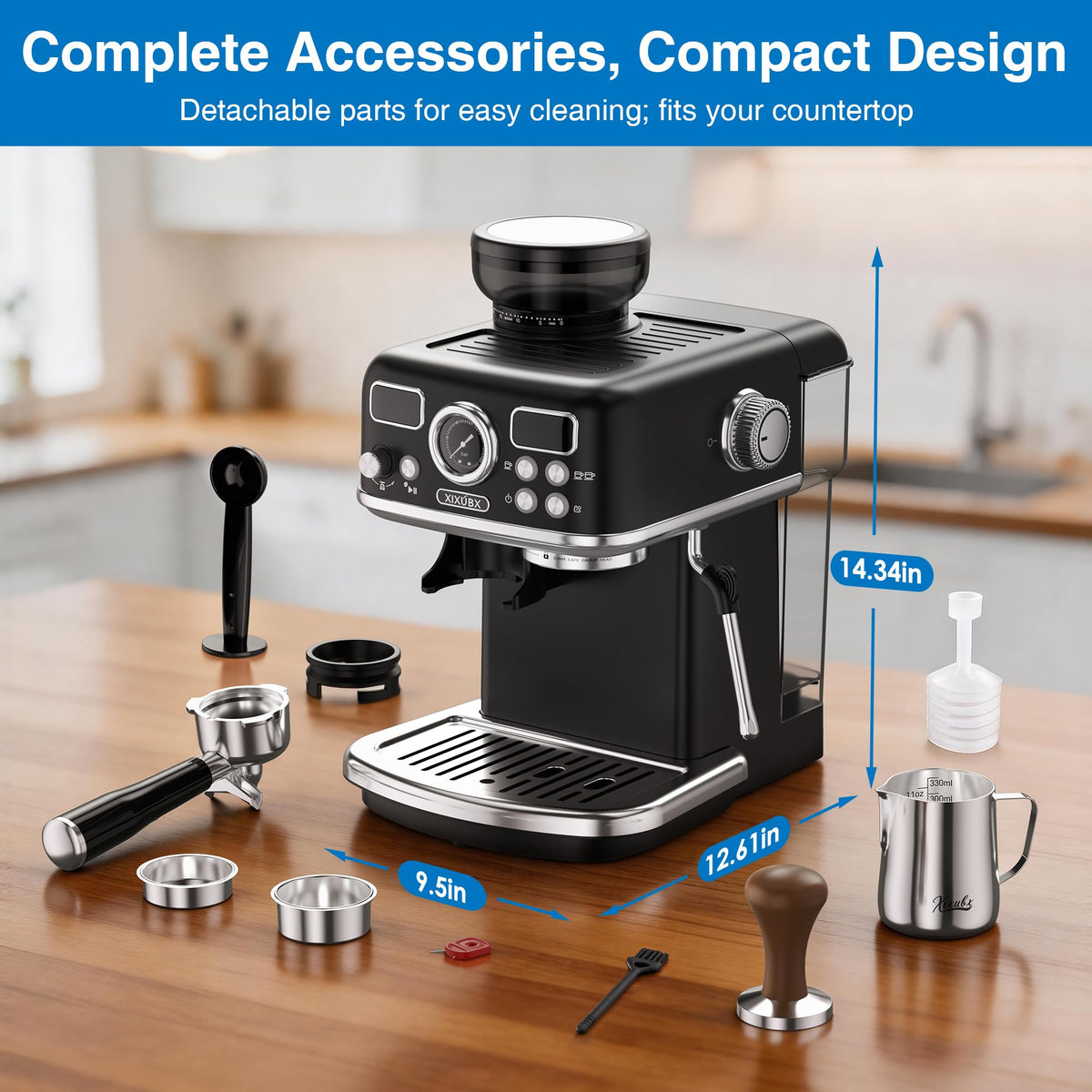 Espresso Machine with Grinder, PID & Programmable Settings, Black I3789