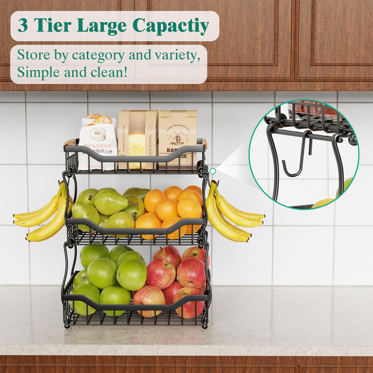 3 Tier Black Metal Wire Fruit Basket W4265
