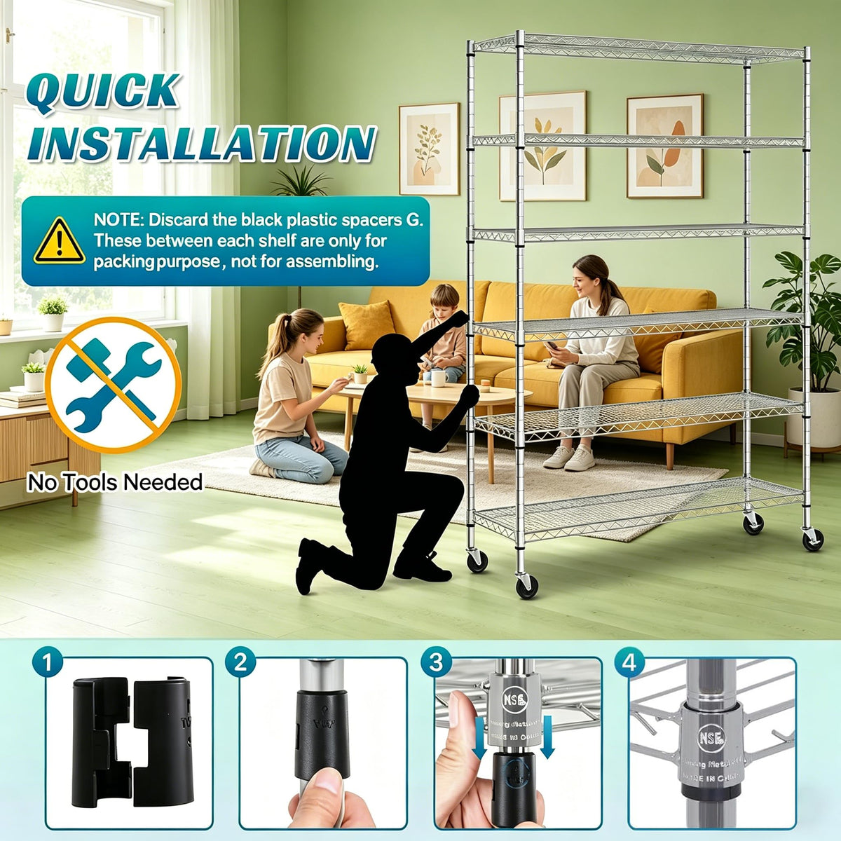 6-Tier Heavy Duty Steel Wire Shelving Unit with Wheels I633254
