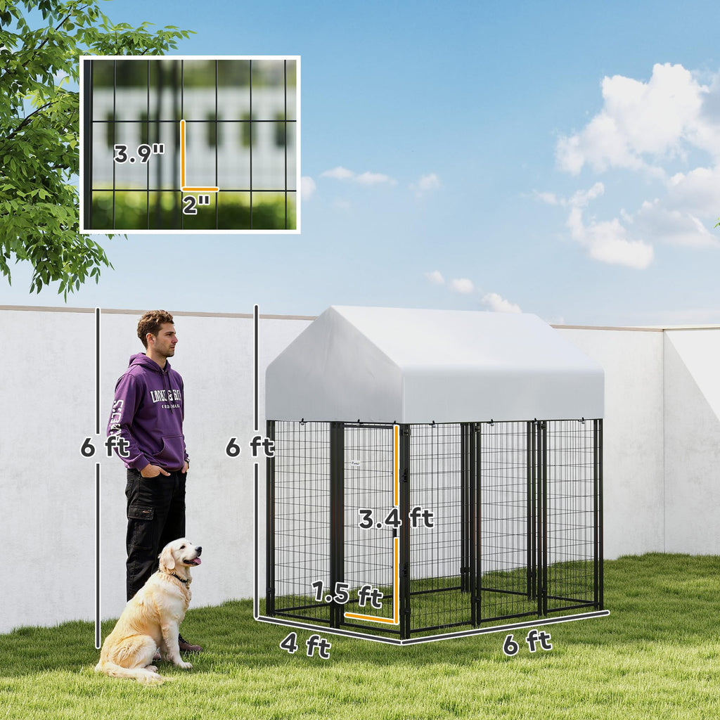 Outdoor Dog Kennel with Roof, 6' x 4' x 6' Heavy Duty Welded Wire Dog Playpen Enclosure X89614