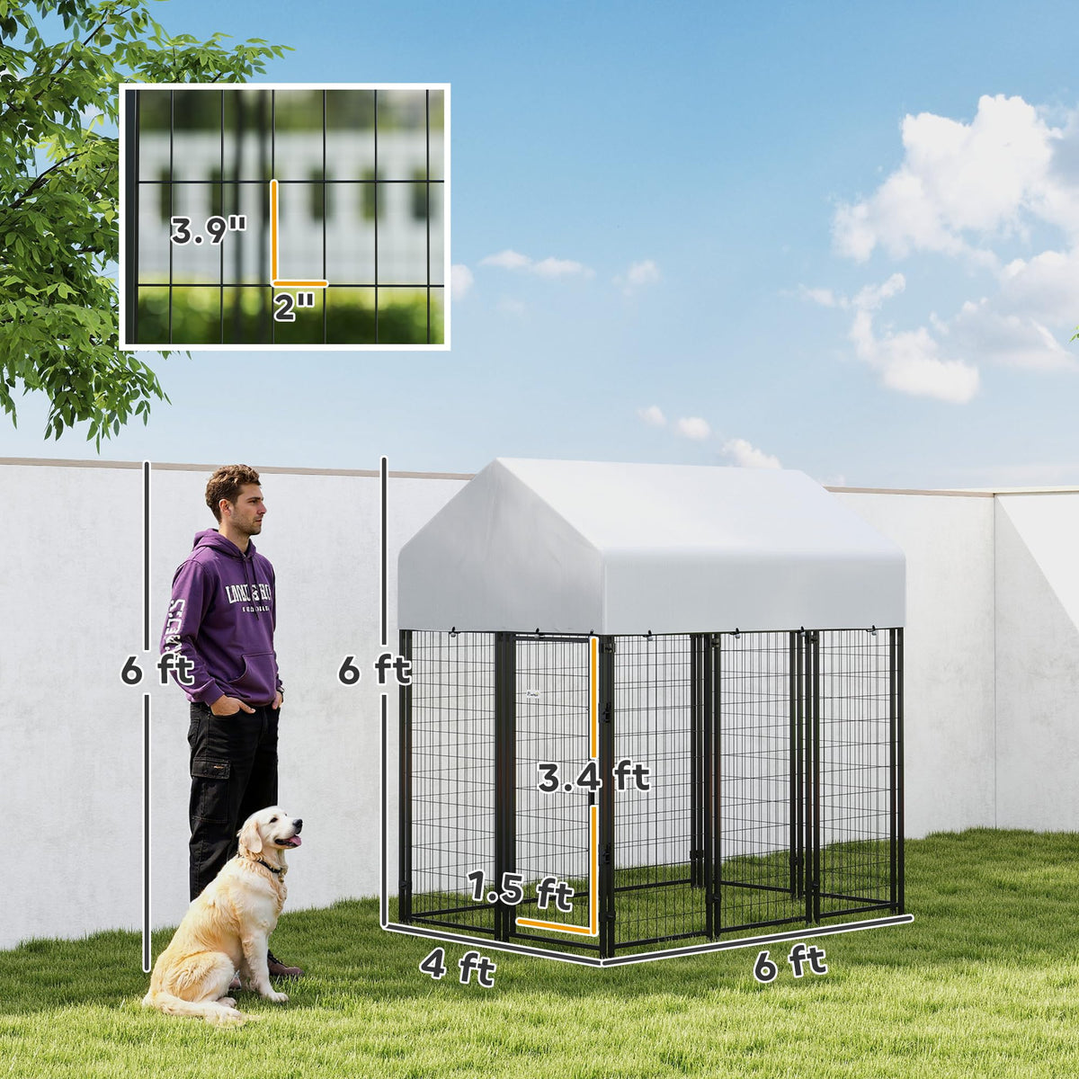 Outdoor Dog Kennel with Roof, 6' x 4' x 6' Heavy Duty Welded Wire Dog Playpen Enclosure X89614