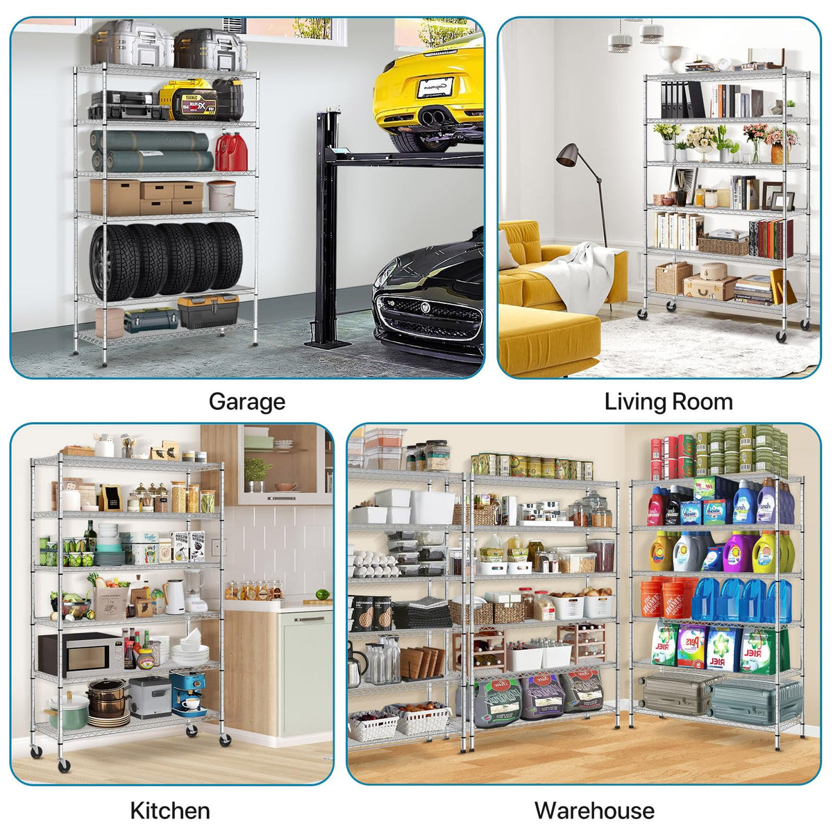 6-Tier Heavy Duty Steel Wire Shelving Unit with Wheels I633254