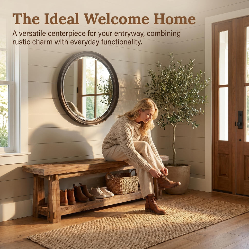 55" Wood Entryway Bench with Shoe Storage E659703