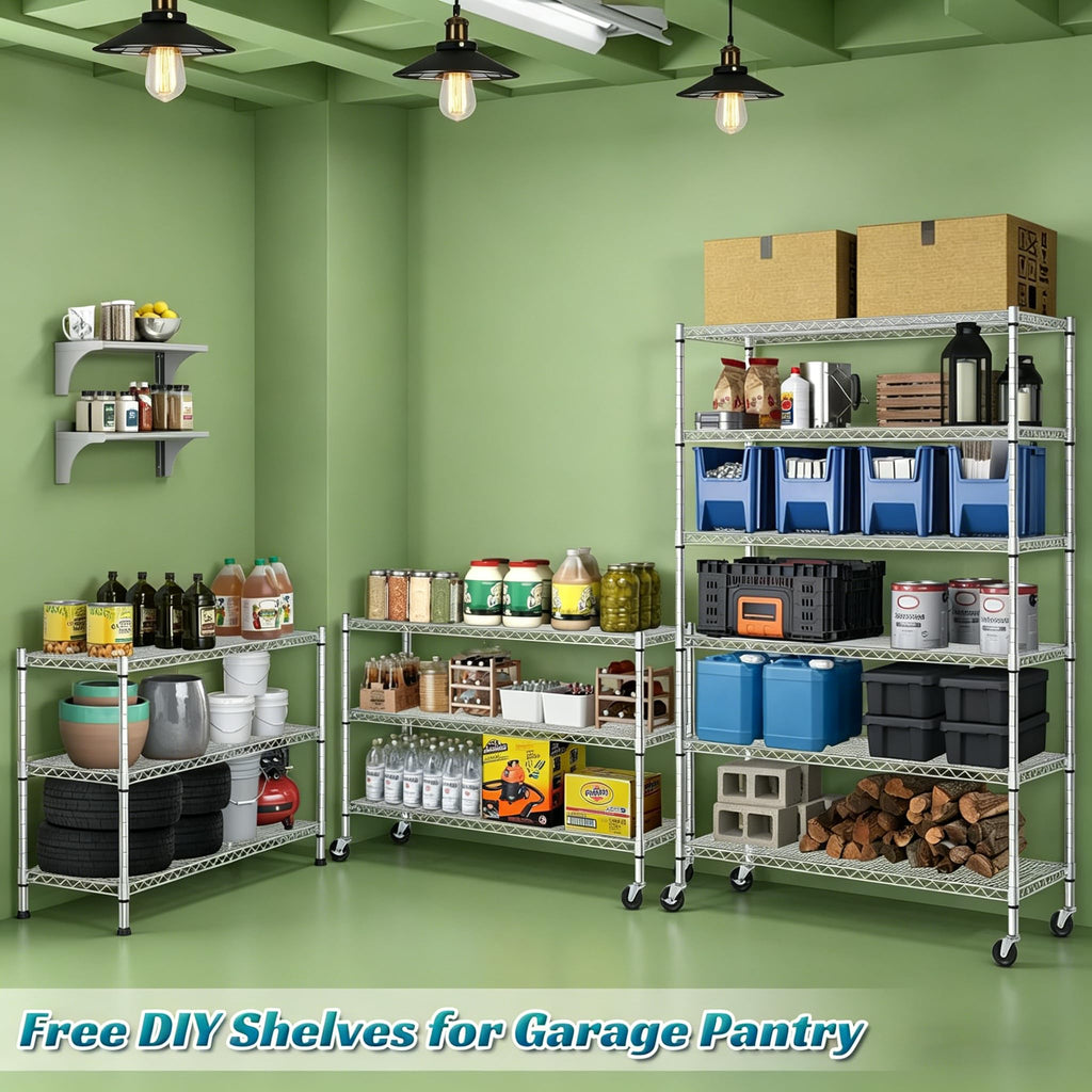 6-Tier Heavy Duty Steel Wire Shelving Unit with Wheels I633254