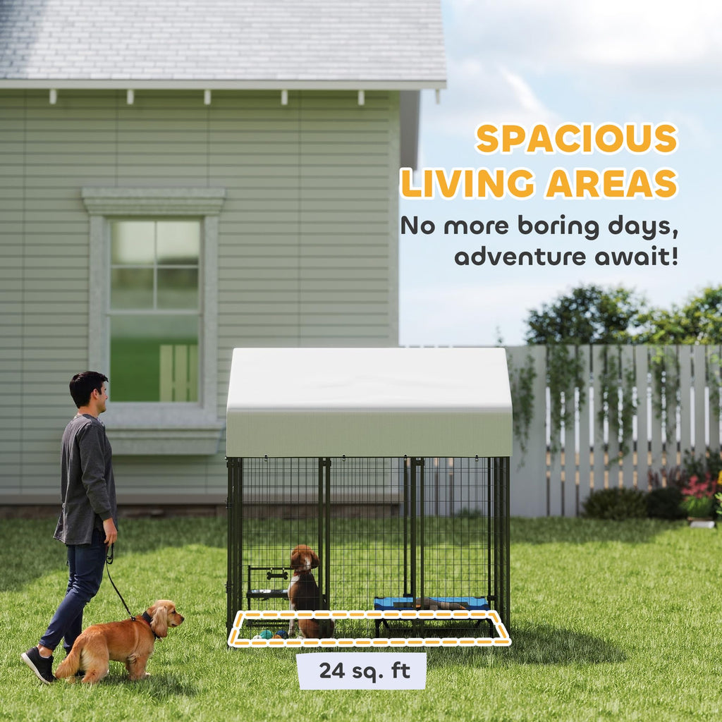 Outdoor Dog Kennel with Roof, 6' x 4' x 6' Heavy Duty Welded Wire Dog Playpen Enclosure X89614