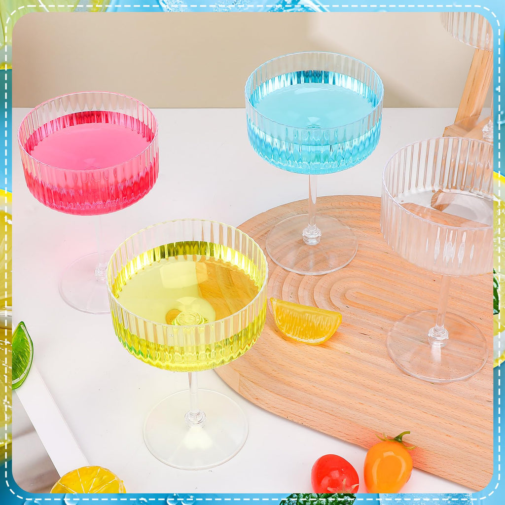 12 Pcs Ribbed Martini Glasses Transparent Plastic C772067