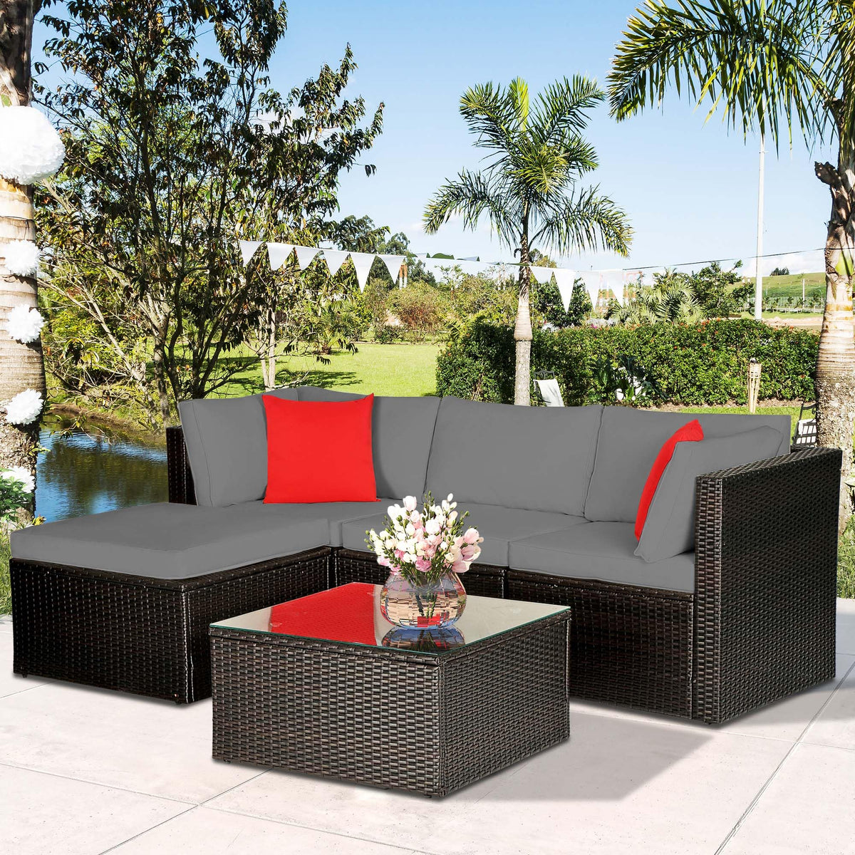 Waterproof Outdoor Couch Cushions 4 Seat Dark Grey Y931