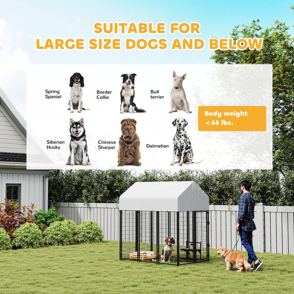 Outdoor Dog Kennel with Roof, 6' x 4' x 6' Heavy Duty Welded Wire Dog Playpen Enclosure X89614