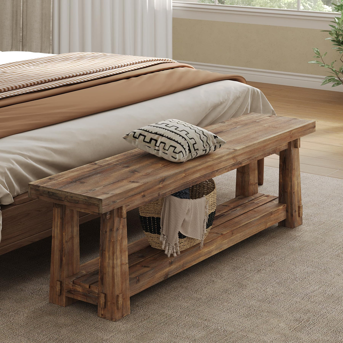 55" Wood Entryway Bench with Shoe Storage E659703