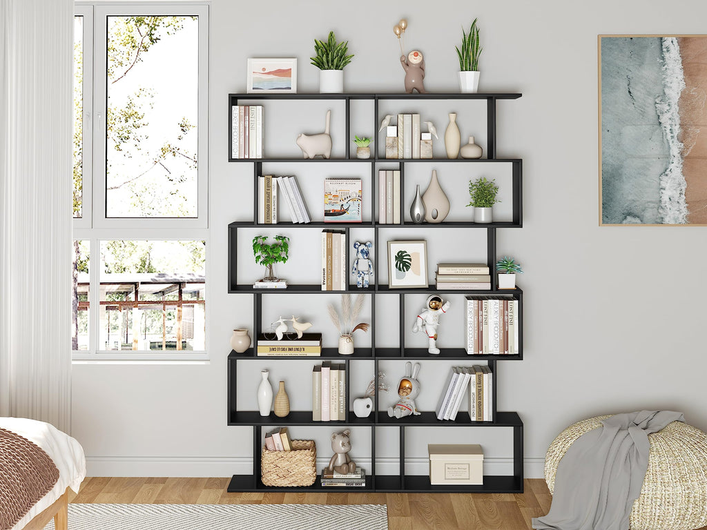 6-Tier Geometric S Shaped Wood Bookshelf E8507