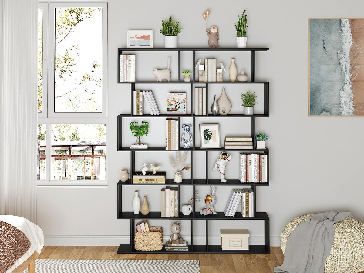 6-Tier Geometric S Shaped Wood Bookshelf E8507
