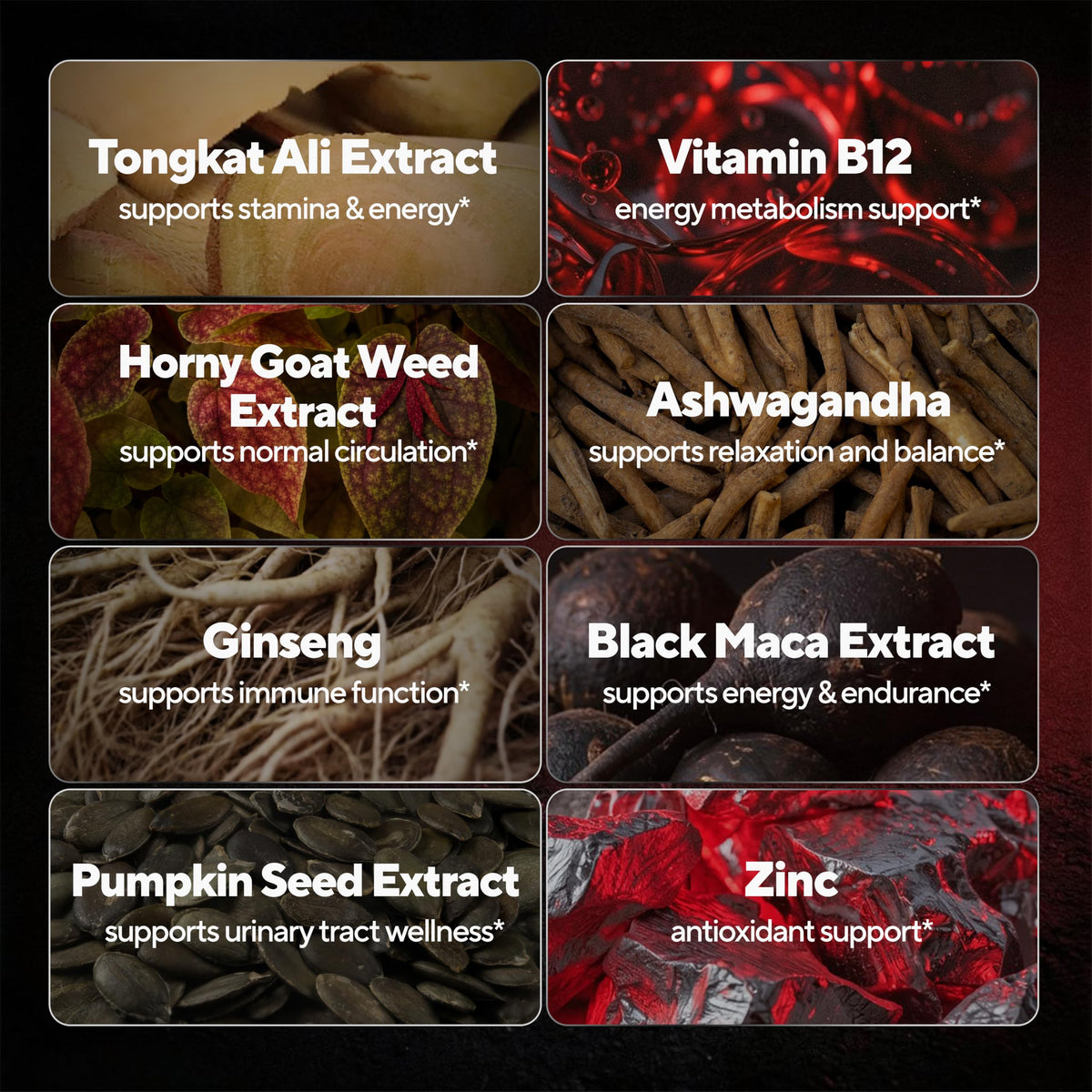 90 Vegan Caps Men Supplements with Tongkat Ali, Black Maca Root, Zinc, Vitamin B12 Q437314