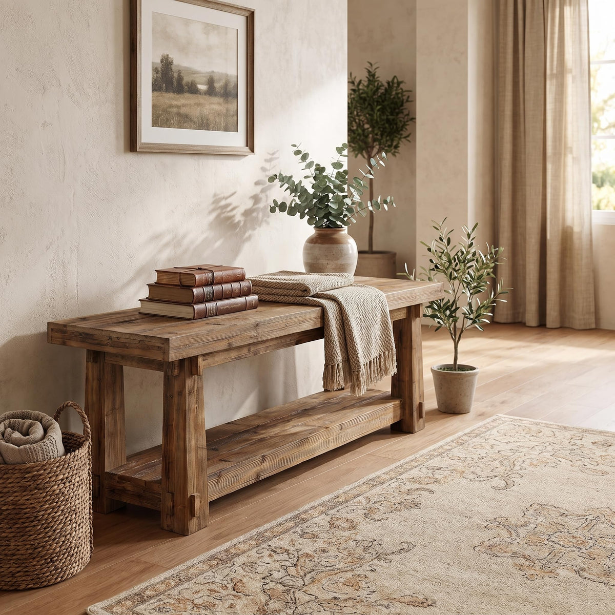 55" Wood Entryway Bench with Shoe Storage E659703