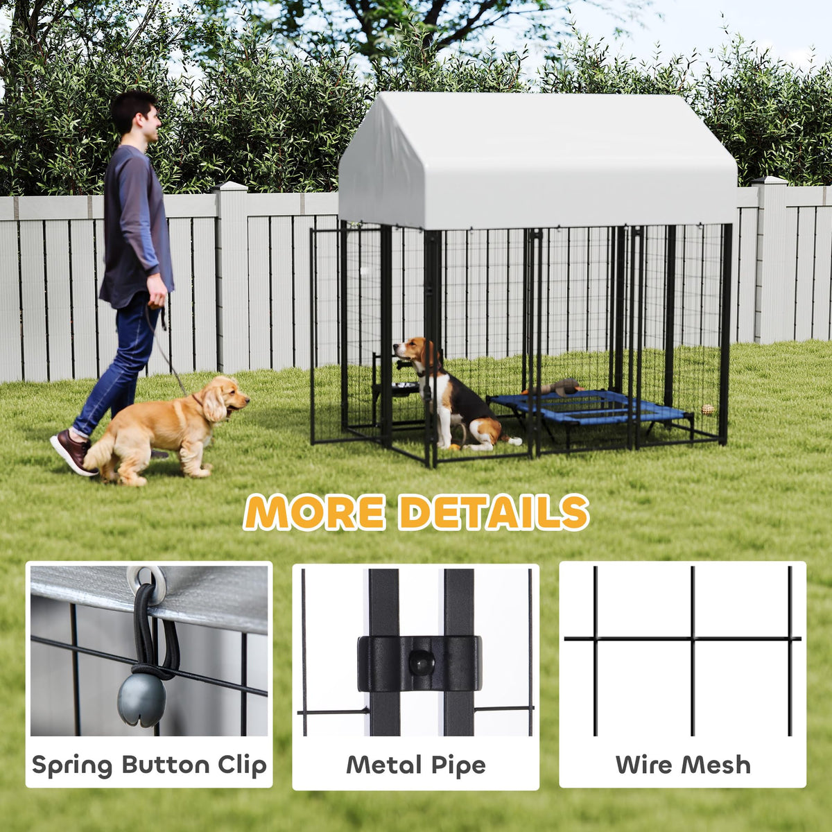 Outdoor Dog Kennel with Roof, 6' x 4' x 6' Heavy Duty Welded Wire Dog Playpen Enclosure X89614