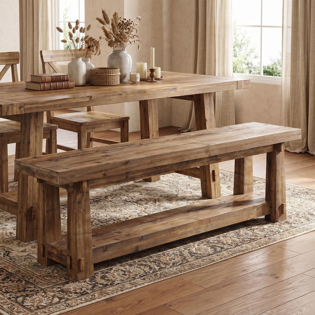 55" Wood Entryway Bench with Shoe Storage E659703