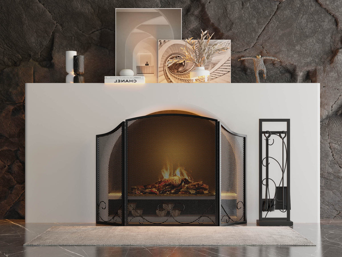 Black Wrought Iron Fireplace Screen X478649