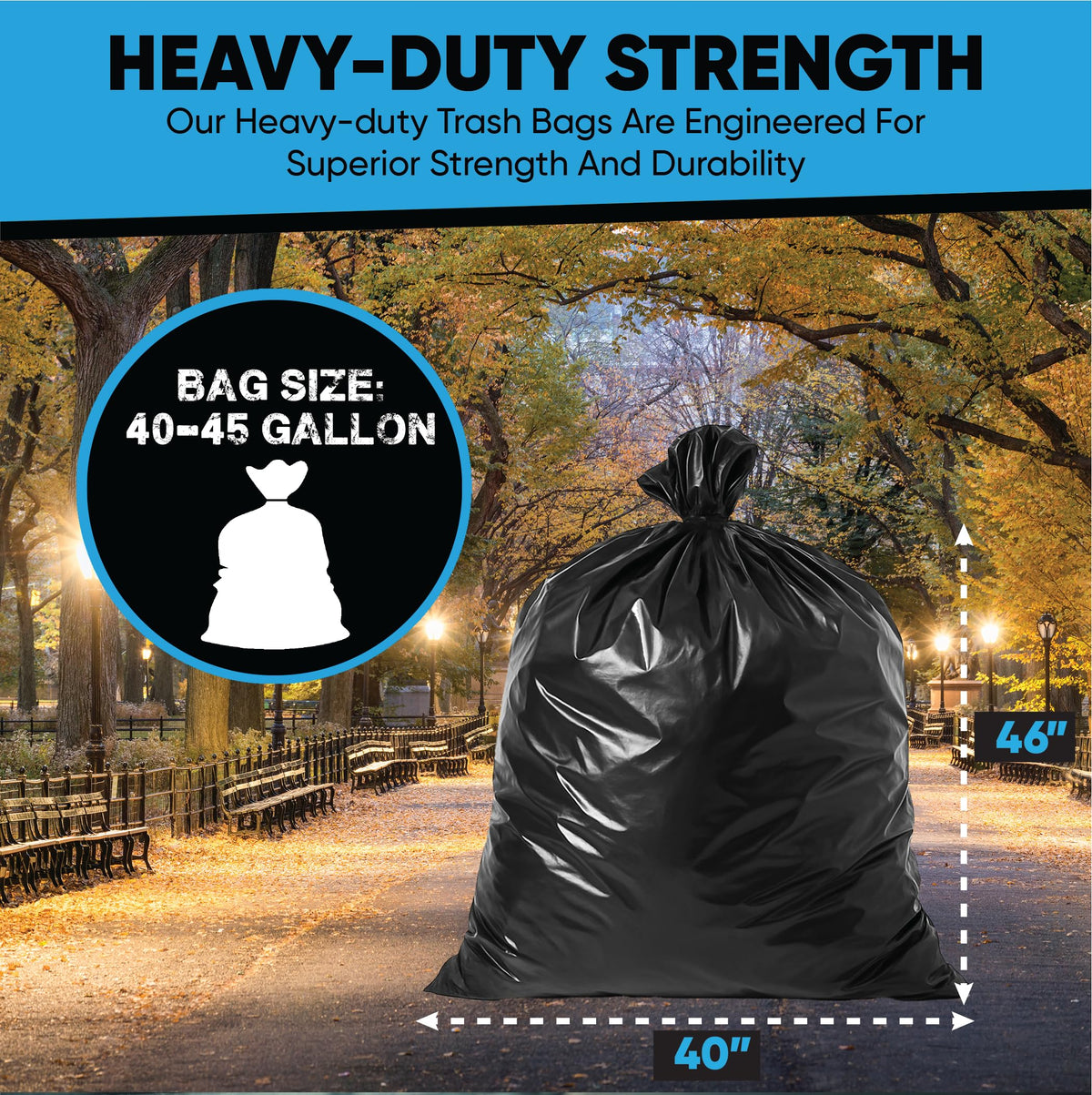 45 Gallon Heavy Duty Black Trash Bags 100 Count C1087