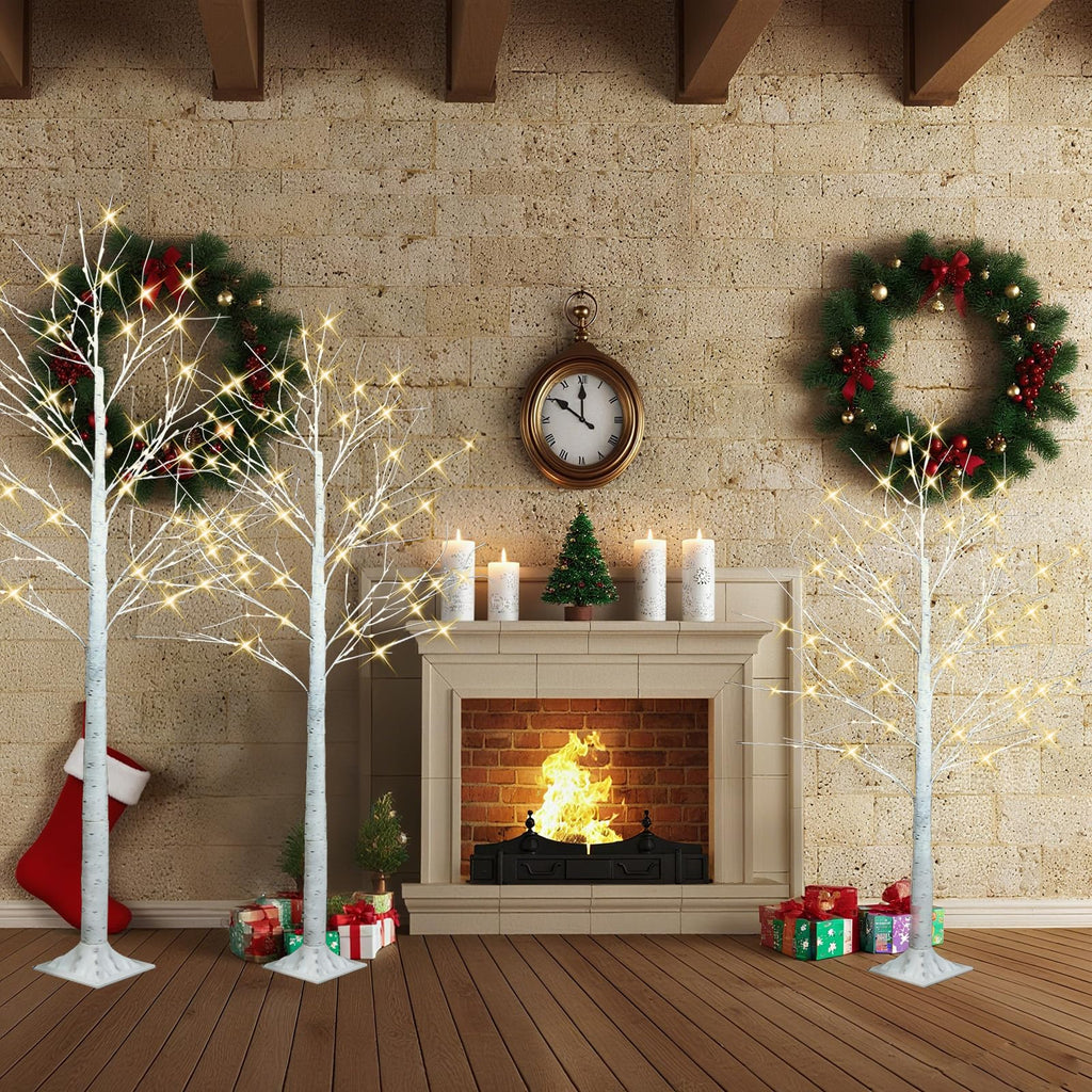 4FT 6FT 8FT Lighted Artificial Birch Tree Set of 3 G287