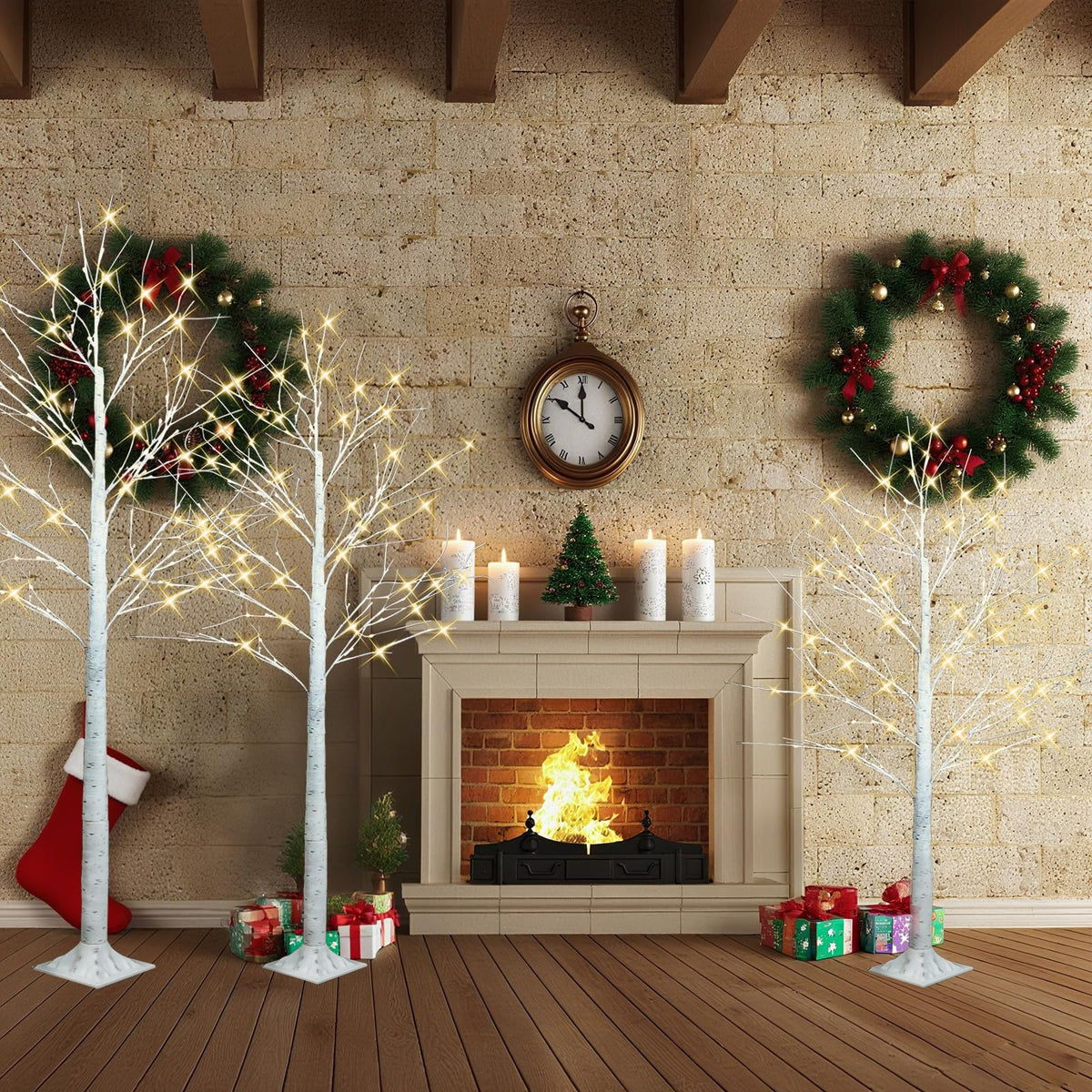 4FT 6FT 8FT Lighted Artificial Birch Tree Set of 3 G287