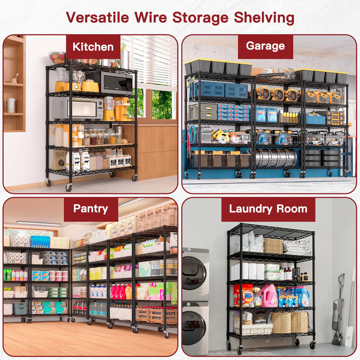 Wire Storage Rack with Wheels Metal Shelving E803197