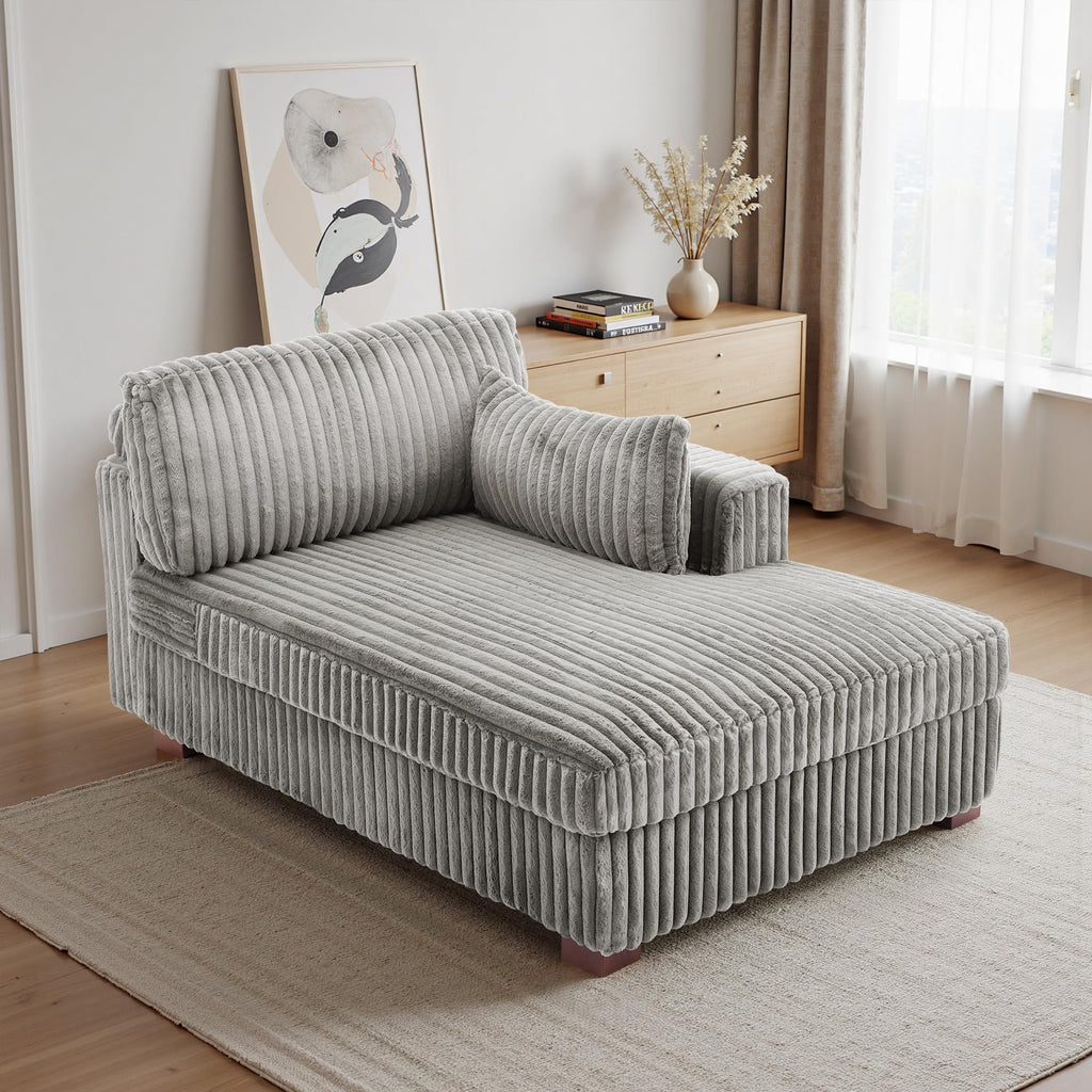 Oversized Faux Fur Upholstered Chaise Lounge Chair with Left Armrest P8236