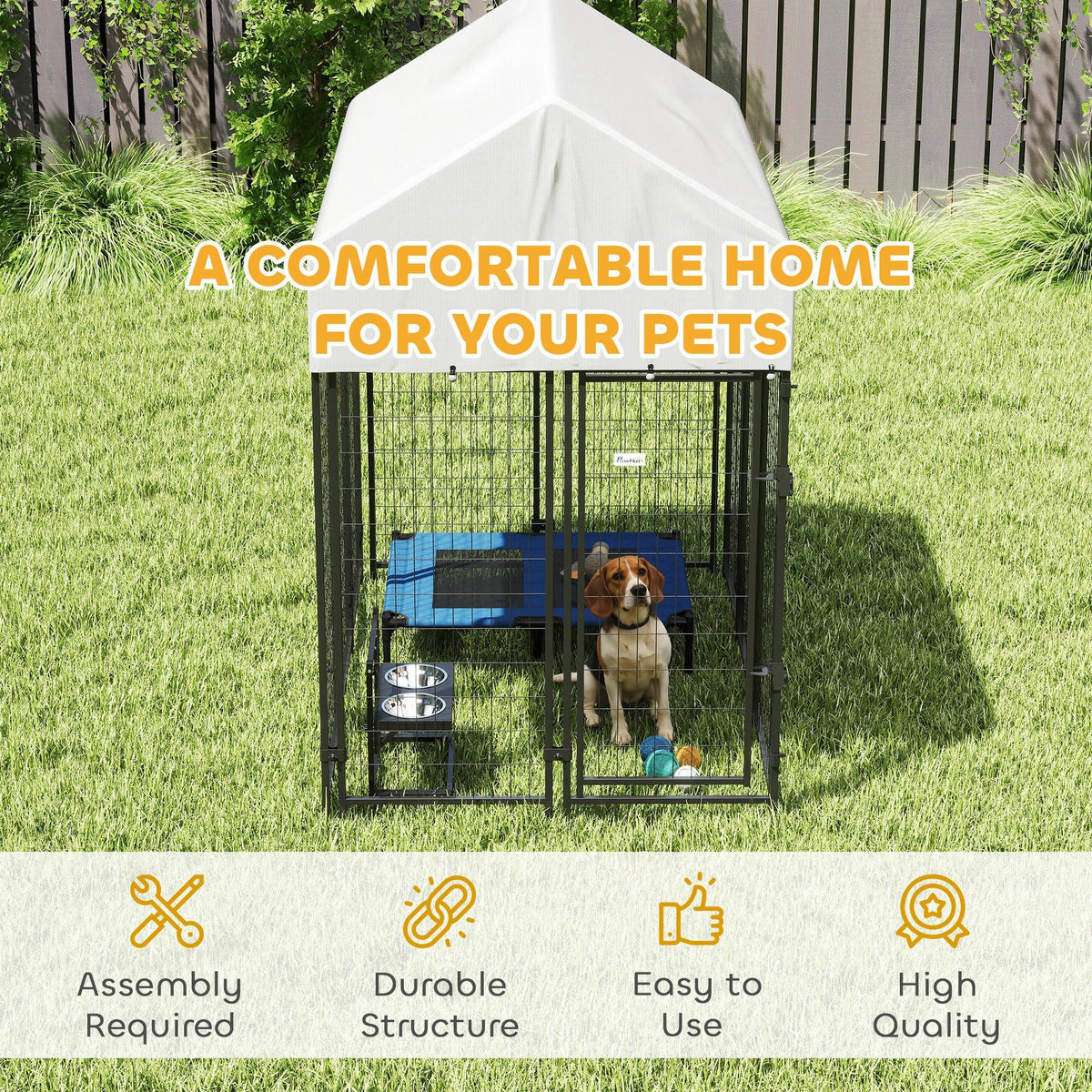 Outdoor Dog Kennel with Roof, 6' x 4' x 6' Heavy Duty Welded Wire Dog Playpen Enclosure X89614