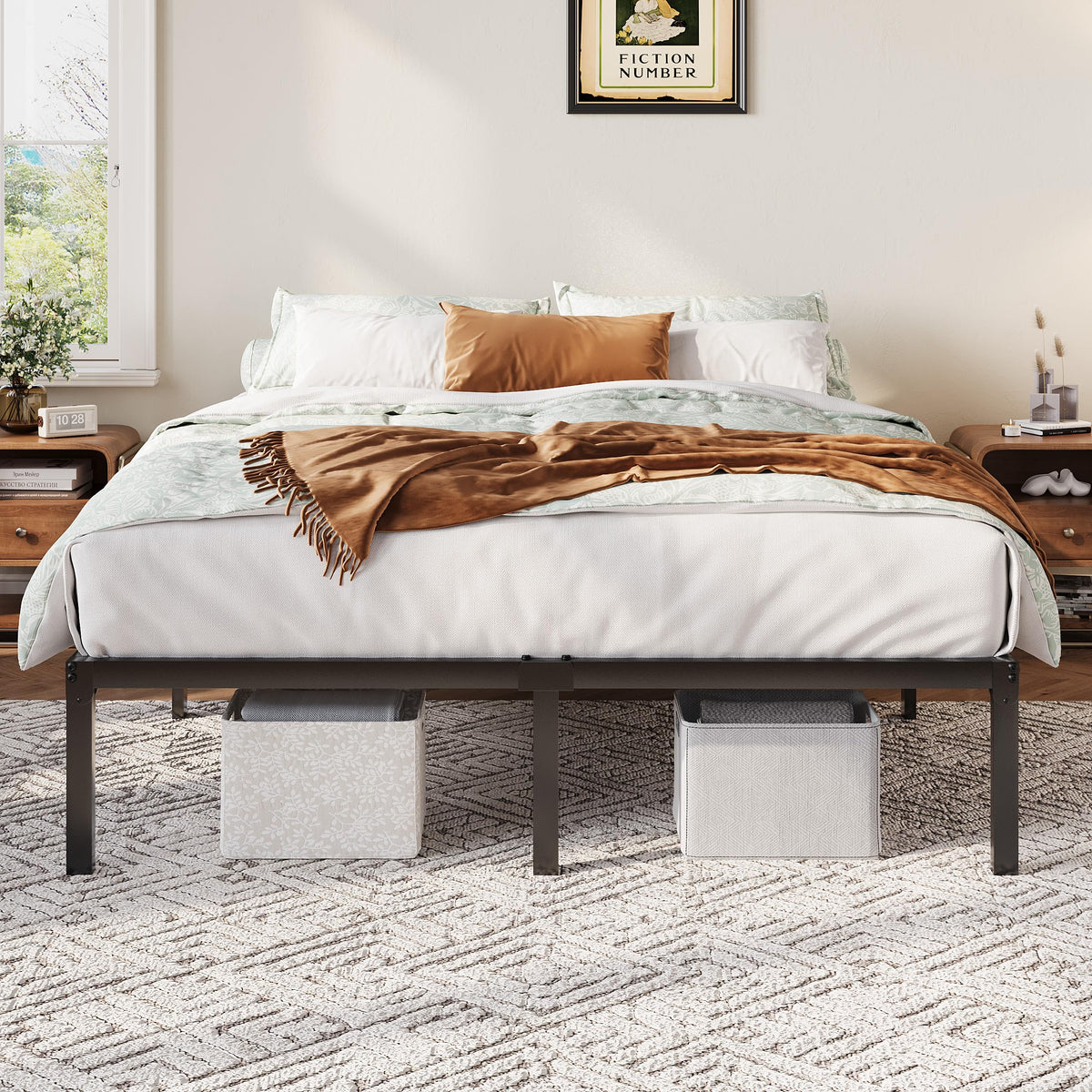 Queen 12 Inch Metal Bed Frame with Storage Space O464498
