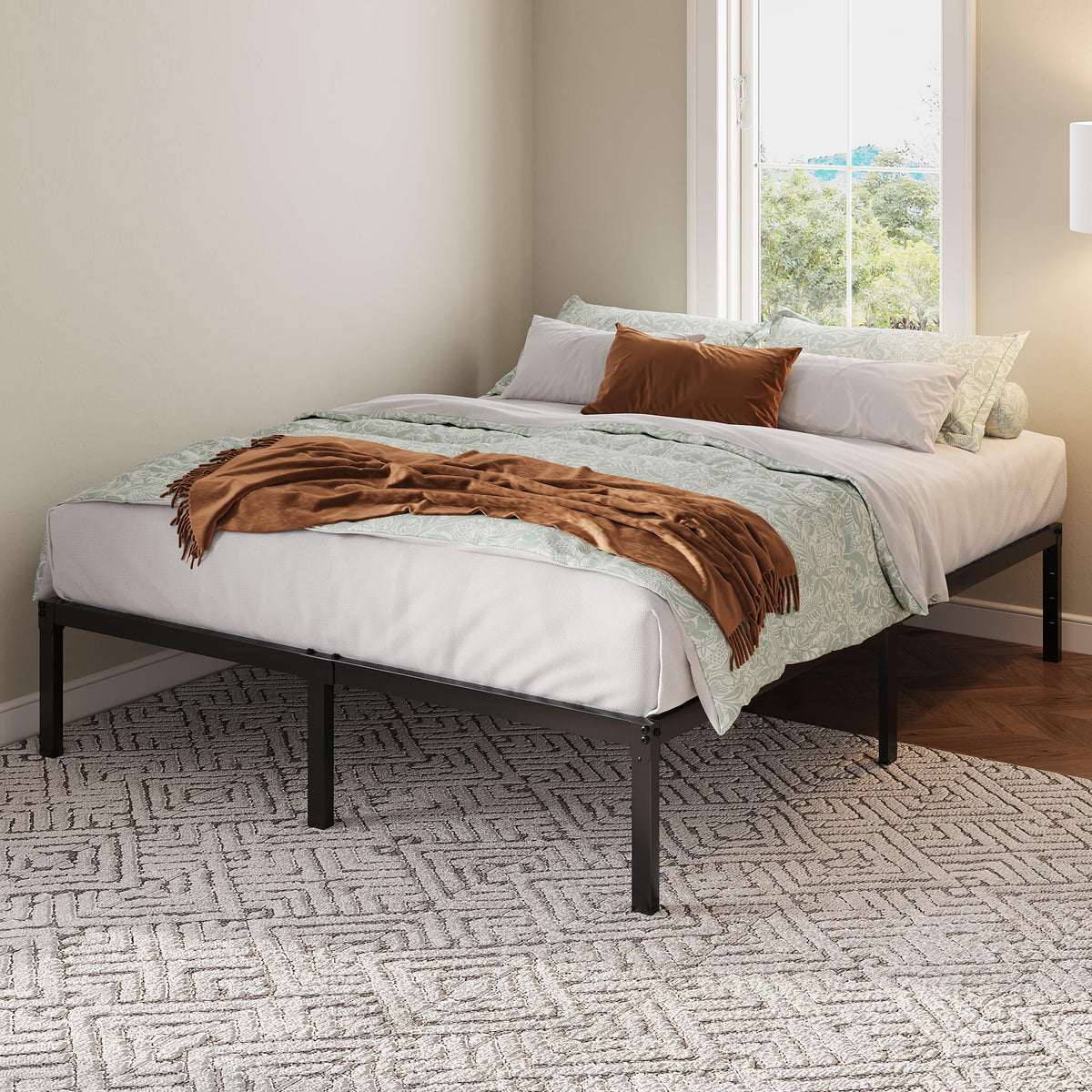 Queen 12 Inch Metal Bed Frame with Storage Space O464498